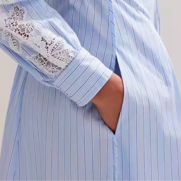 NWOT - ME + EM Cotton Stripe And Lace Midi Shirt Dress - SIZE 4 - Picture 5 of 12